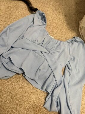 Altar’d State Light Blue Puff Sleeve Peasant Top